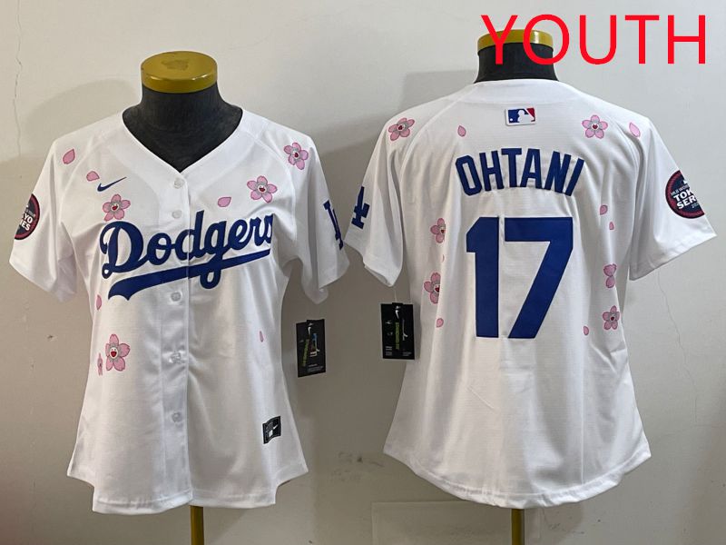 Youth Los Angeles Dodgers #17 Ohtani White Sakura Edition 2025 Nike MLB Jersey style 1